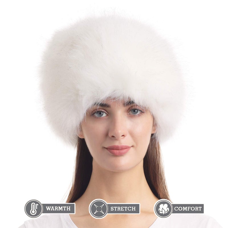 LA CARRIE Women's Faux Fur Hat for Winter with Stretch Cossack Russion Style(White) - Image 4